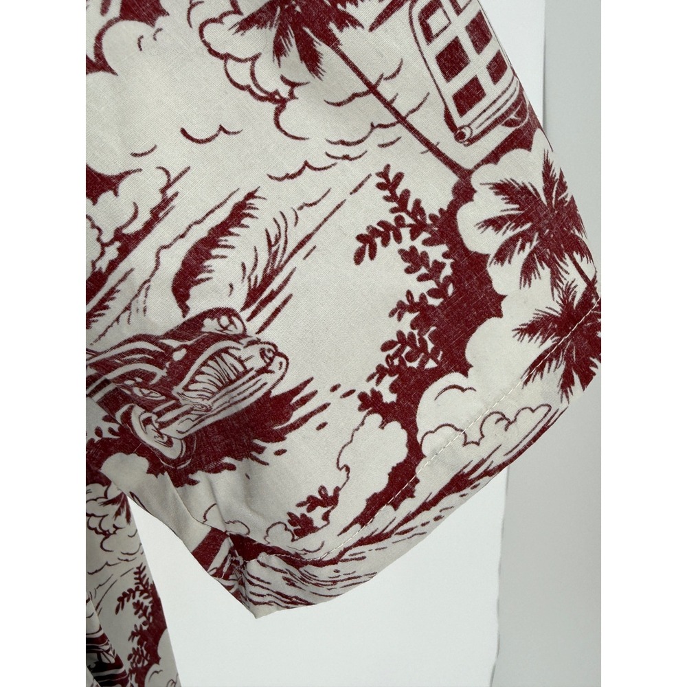 Vintage Go Barefoot Woodie Wagon Surf Mobile Hawaiian Shirt 2XL Tall Burgundy - Picture 10 of 13